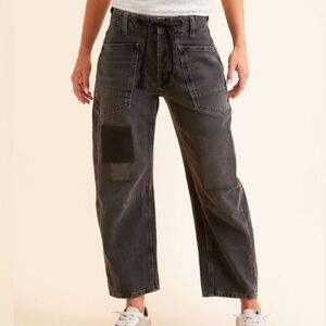 Free People Charcoal Patchwork Cropped Jeans